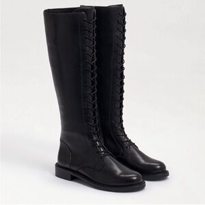 Sam Edelman Nance Lace Up Leather Tall Knee High Boots Black Size 6 Women Punk